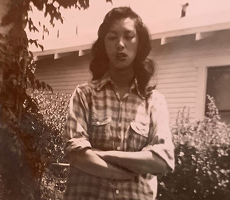 Joan’s mother Claire Funabiki is pictured as a teenager after the war.