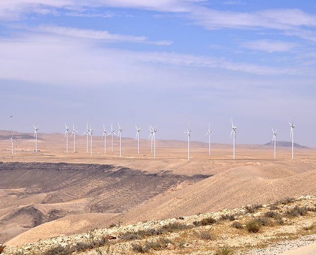 Windmills in desert