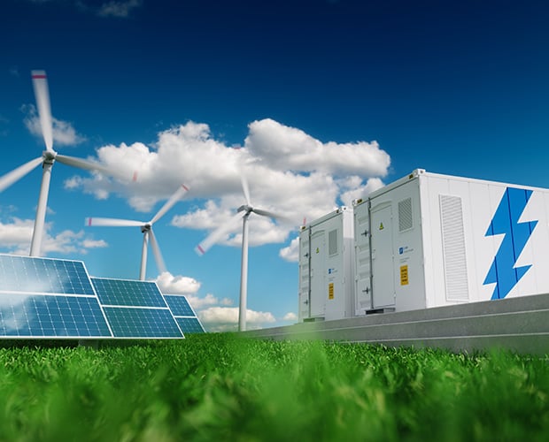 Energy storage with windmills and solar panels