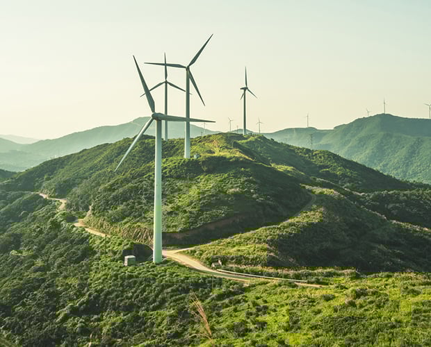 wind turbines on a mountain
