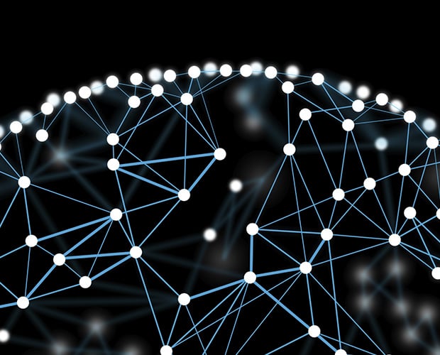 Abstract points connected on globe